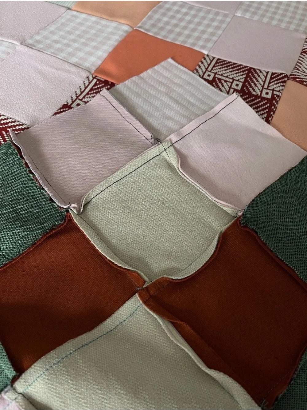 Vintage 1970s Patchwork Quilt Top - Retro Poly Knit Scraps (74